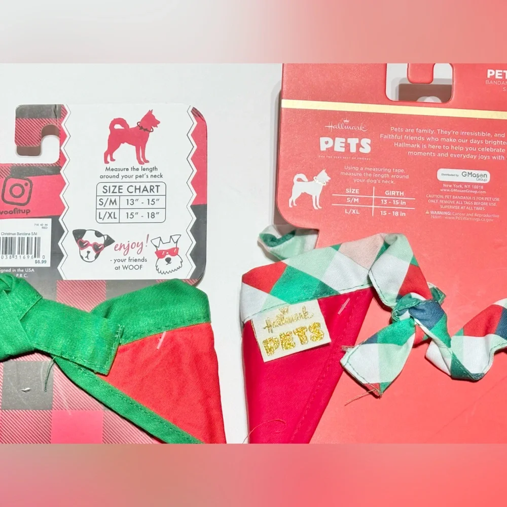 Woof and hallmark 2 dog toys -Christmas tree and mailbox. 2 Xmas bandanas